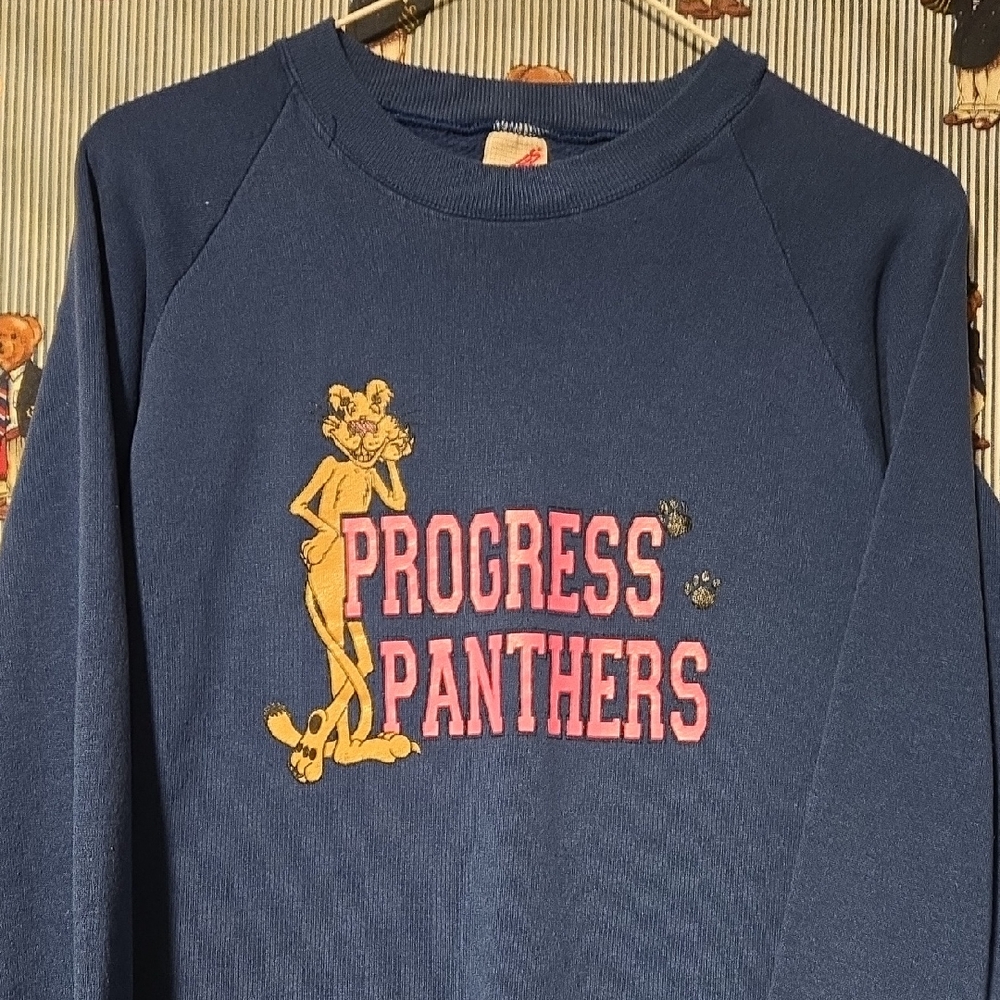 Vintage 80s Blue Progress Panthers Jerzees Usa Made Large Sweatshirt